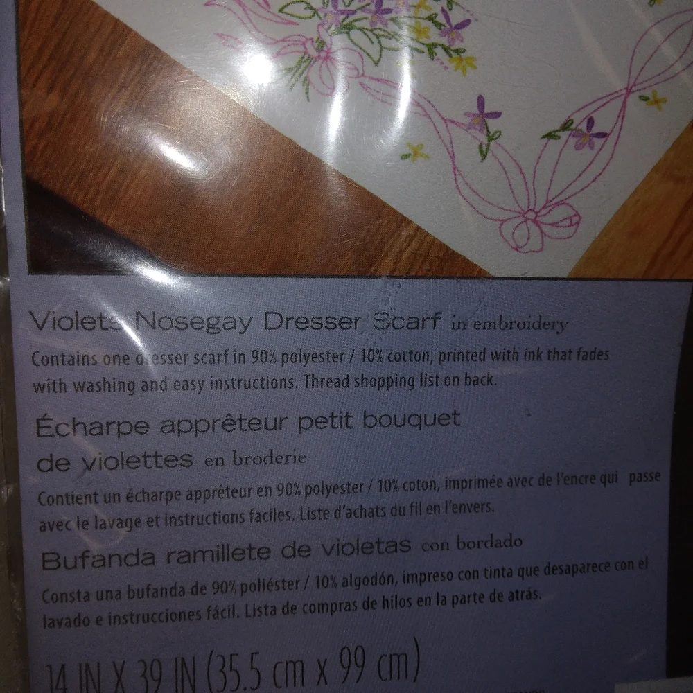 Dimensions Violets Nosegay Dresser Scarf in embroidery kit 73366